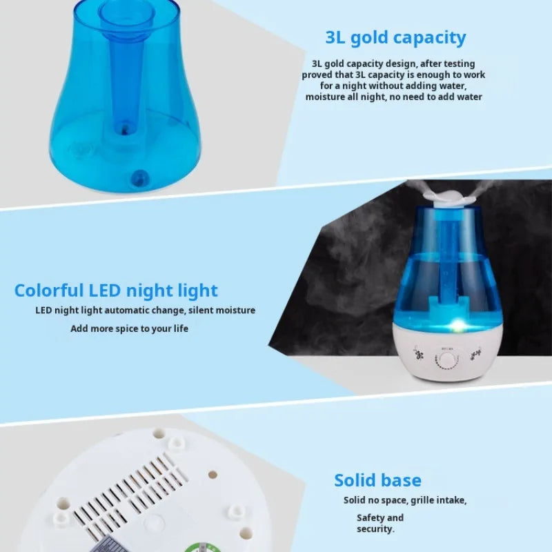 Humidificateur Ultrasonique 4L — Double Pulvérisation, Arrêt Auto & Contrôle Tactile