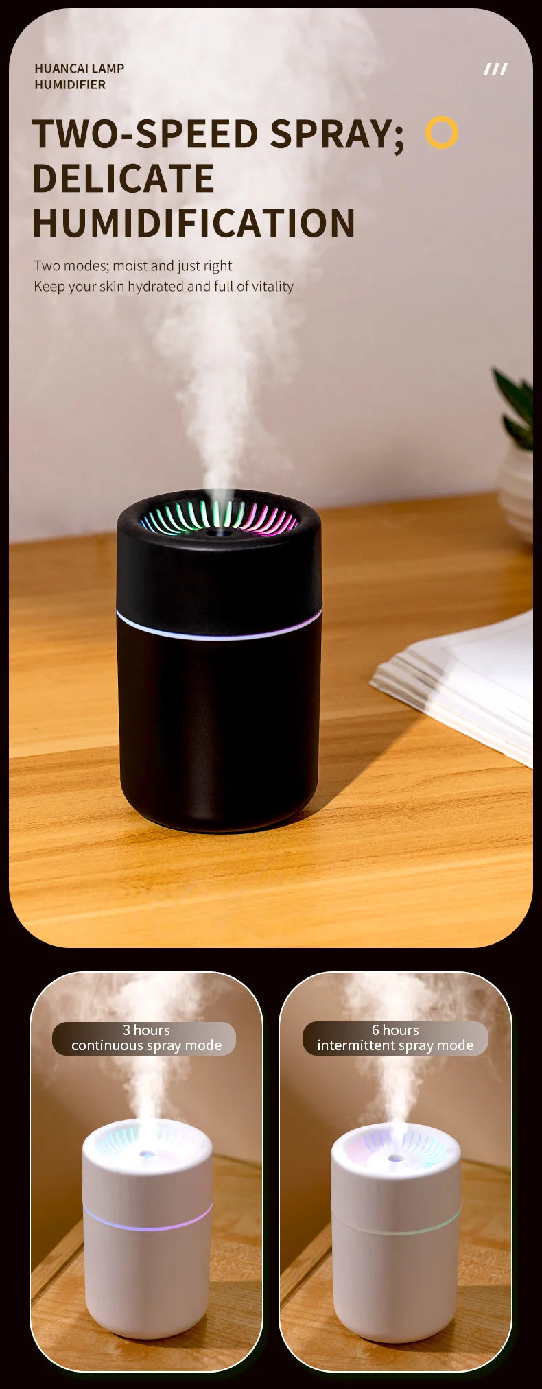 Humidificateur Brume Arc-en-ciel CL-01 — LED 7 Couleurs, 2 Modes (3H/6H) & Nano-Brume Silencieuse