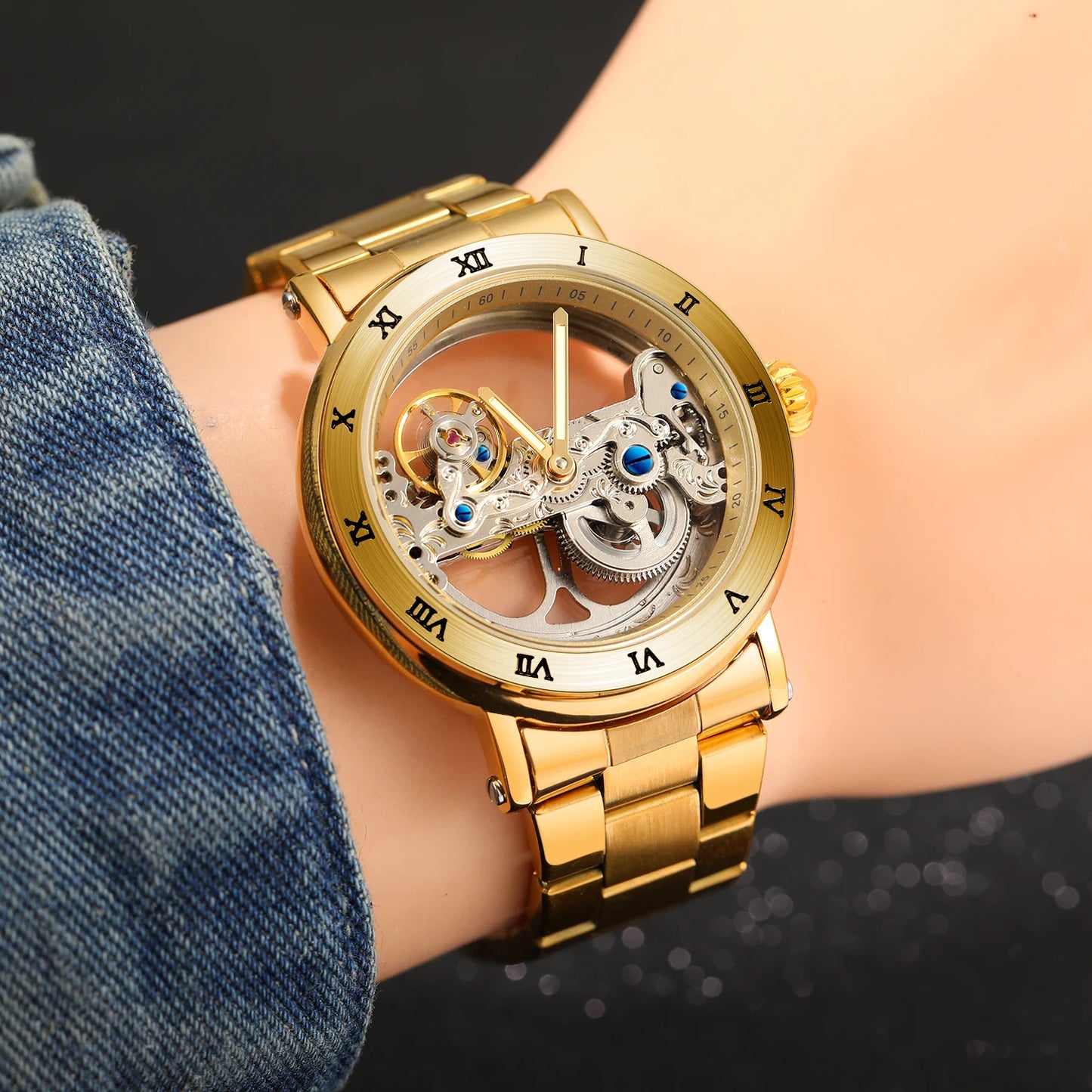 Montre Mécanique Automatique Squelette FORSINING FS134 — Aiguilles Lumineuses, Bracelet Cuir ou Acier