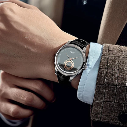 Montre Homme Quartz BEE SHIRLEY — Bracelet Cuir Noir, Cadran Minimaliste 40mm, Style Luxe Robe