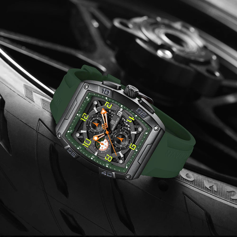 Montre Quartz Sport Homme NAVIFORCE NF8052 — Grand Cadran 44 mm, Chronographe, Aiguilles Lumineuses, Bracelet Silicone, 13 Coloris | TechNova X