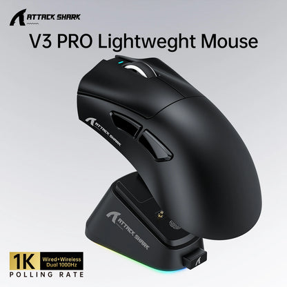 Souris de jeu sans fil Attack Shark V3 PRO, tri-mode 2.4G/BT/filaire, ultra-légère, PAW3311, 26000 DPI