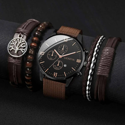 Montre Homme Quartz — Cadran Chiffres Romains + 3-4 Bracelets Interchangeables Cuir & Nylon