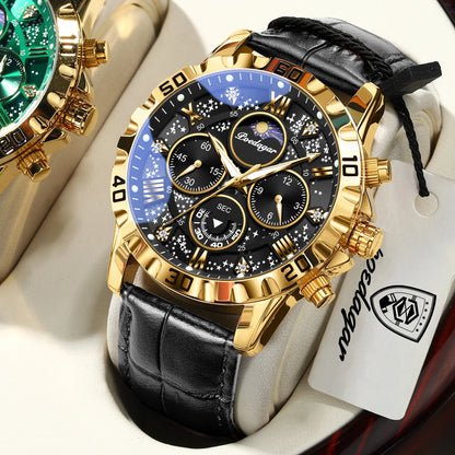 Montre Quartz Luxe Homme POEDAGAR 973 — Chronographe Lumineux, Verre Saphir, Bracelet Cuir, 3 ATM, 7 Coloris | TechNova X