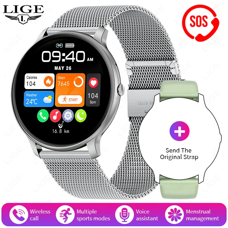 Smartwatch LIGE 2025 — Bluetooth 5.3, Écran 1,39", Santé 24h, IP68