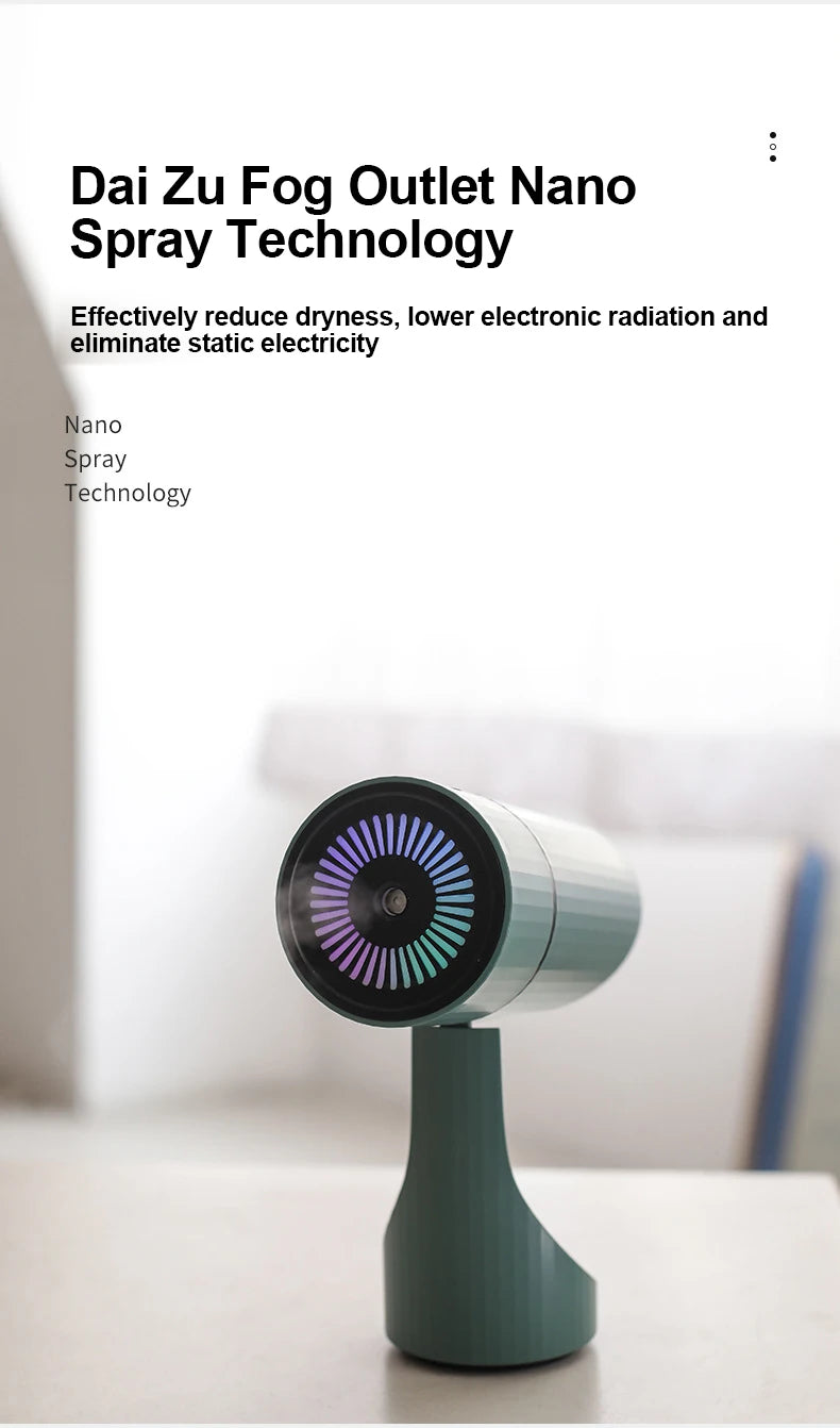 Humidificateur Diffuseur Sans Fil 260ml — Nano-Spray, Buse 90°, Veilleuse LED & Batterie 1000mAh