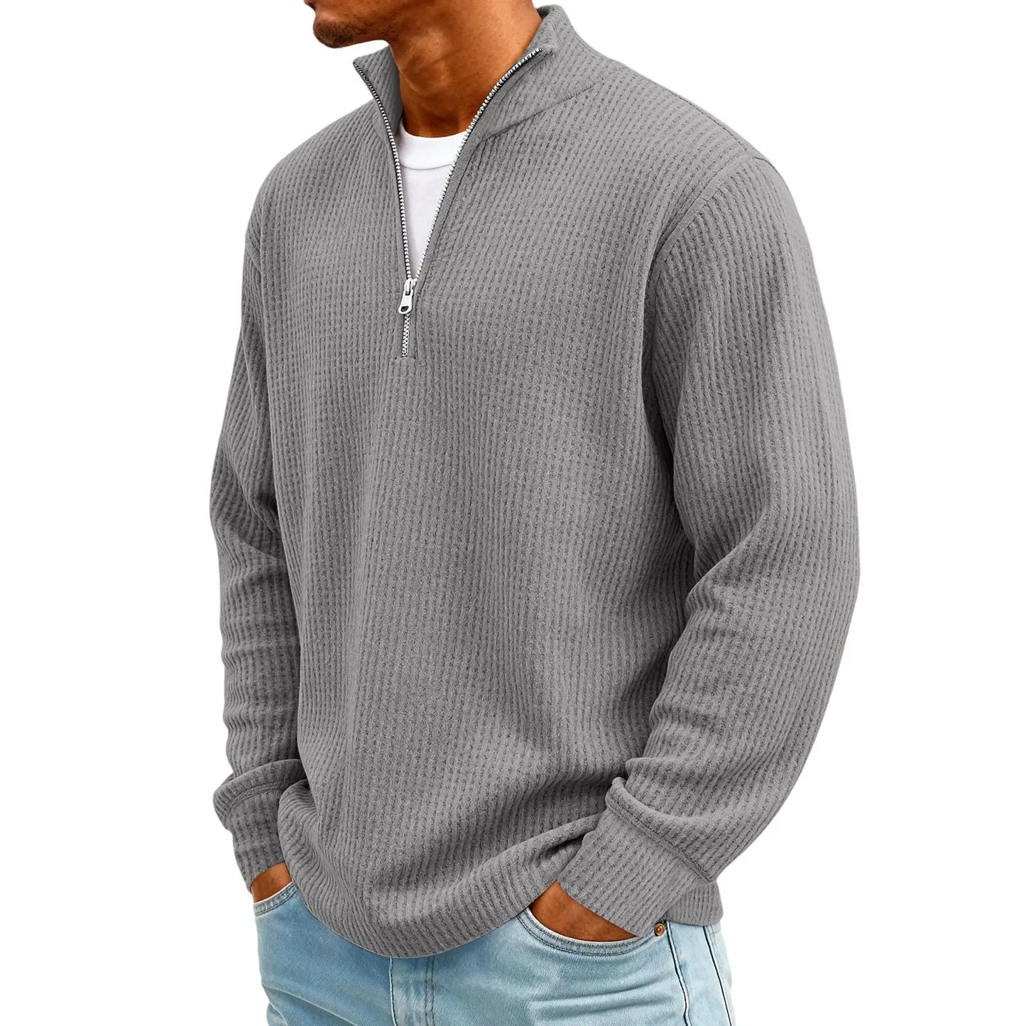 Sweat Col Polo Homme — Manches Longues, Fermeture Éclair, Coupe Ample | Automne-Hiver