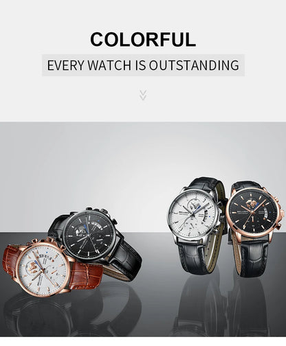Montre Homme CHENXI B-576 — Chronographe Quartz, Bracelet Cuir, Aiguilles Lumineuses