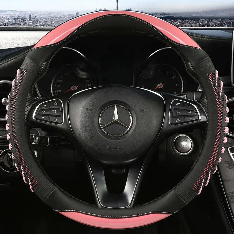 Housse de volant de voiture en nid d'abeille tridimensionnel, housse en cuir Durable avec doublure antidérapante universelle 14.5-15 pouces