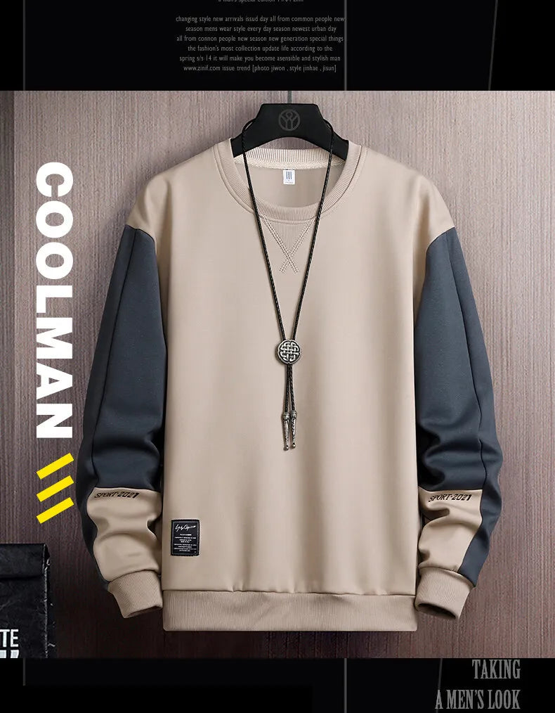 Sweat-shirt Homme Col Rond — Coupe Ample | Motif Patchwork | Style Décontracté | 4 Saisons | 3 Coloris | M–5XL