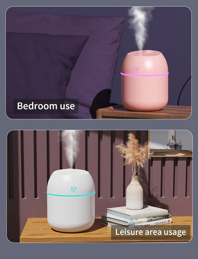 Mini Humidificateur USB 220ml — Aromathérapie, Silencieux, Arrêt Auto & 3 Coloris