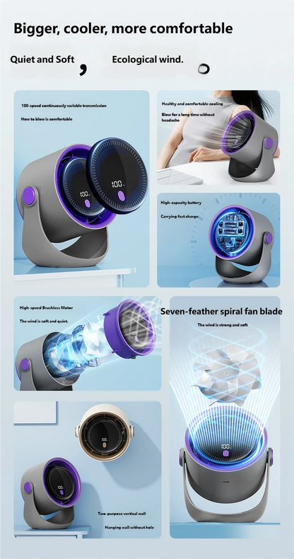 Ventilateur Mural Sans Perçage USB — Silencieux, Rechargeable & Circulation d'Air 360°