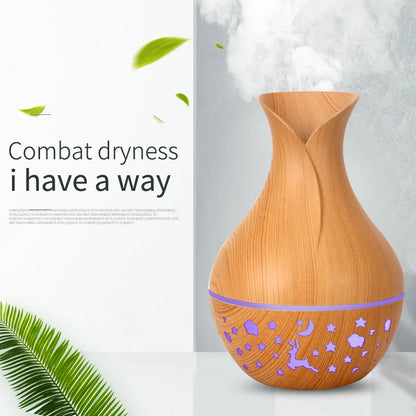 Mini Humidificateur Vase Design Bois 150ml — LED 7 Couleurs, Aromathérapie & USB 5V