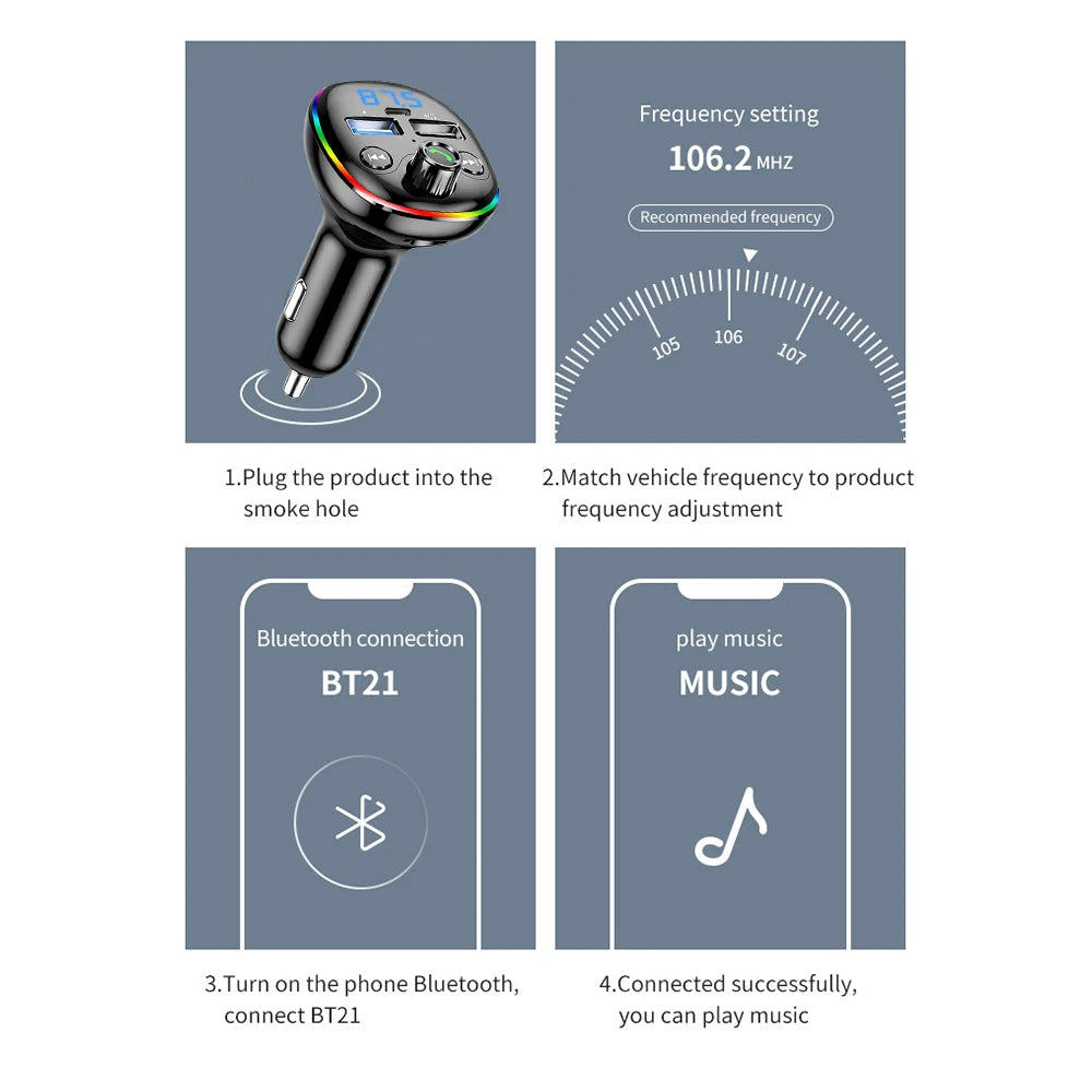PD 18W transmetteur FM sans fil Bluetooth 5.0 Kit mains libres pour voiture double USB chargeur rapide modulateur Radio lecteur MP3 Support carte TF