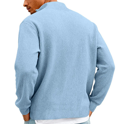 Sweat Col Polo Homme — Manches Longues, Fermeture Éclair, Coupe Ample | Automne-Hiver