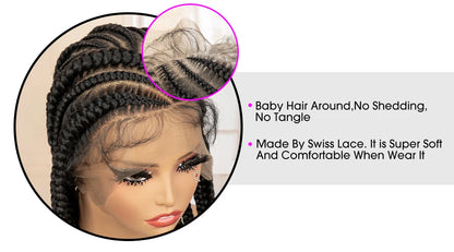 Perruque tressée synthétique pleine dentelle Cornrow Box 34 pouces dentelle frontale Crochet déesse tresses perruque pour les femmes noires africaines