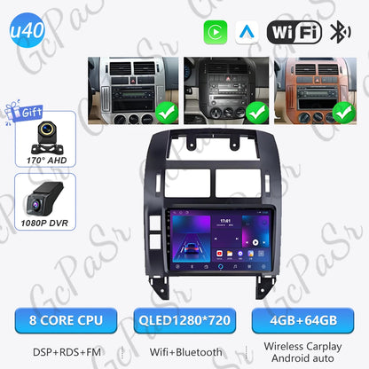 Autoradio Android 16 pour Volkswagen VW Polo MK4 6Q 9N 9N3 2004-2009 Lecteur multimédia Stéréo auto WiFi Navigation autoradio 4G