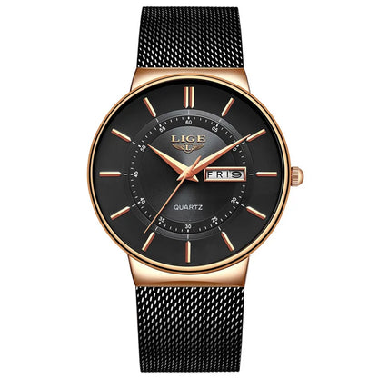 Montre Homme LIGE 9949 — Quartz Ultra-Fine, Bracelet Acier Inox, Date & Semaine, 3 ATM