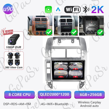 Autoradio Android 16 pour Volkswagen VW Polo MK4 6Q 9N 9N3 2004-2009 Lecteur multimédia Stéréo auto WiFi Navigation autoradio 4G