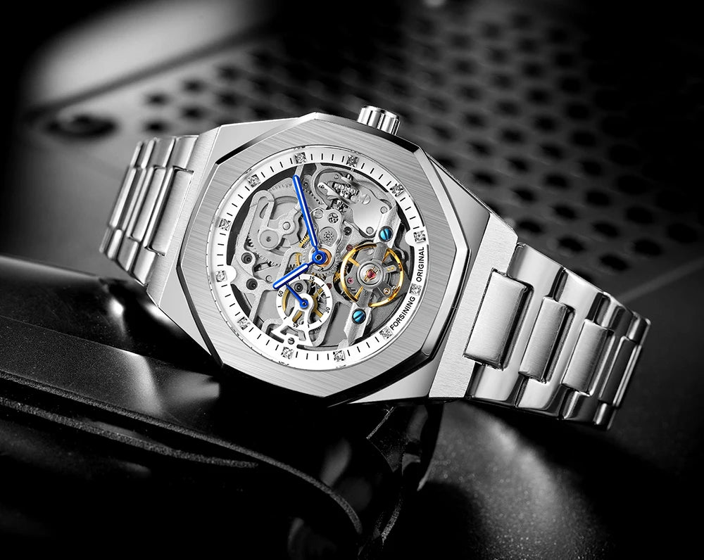 Montre Mécanique Automatique Homme FORSINING FS100 — Squelette Lumineux, Acier Inoxydable, Verre Hardlex, 6 Coloris | TechNova X