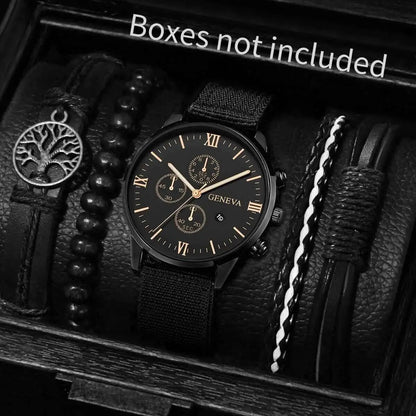 Montre Homme Quartz — Cadran Chiffres Romains + 3-4 Bracelets Interchangeables Cuir & Nylon