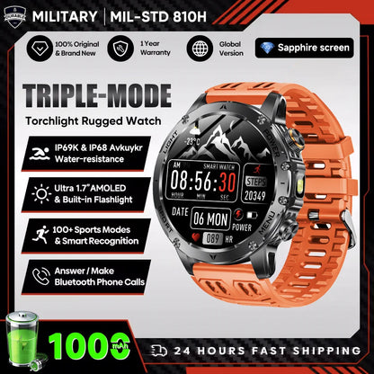 Montre Connectée Sport Militaire AK87 — AMOLED 1,7", GPS, NFC, Étanche IP68, Batterie 1000 mAh, 100 Jours | TechNova X