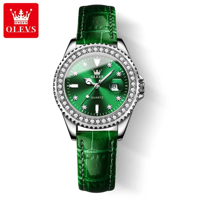 Montre Femme Quartz OLEVS 9945 — Cadran Diamant Lumineux, Acier Inoxydable, Date, 3 ATM