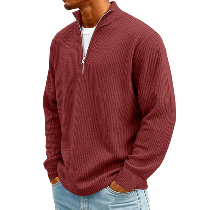 Sweat Col Polo Homme — Manches Longues, Fermeture Éclair, Coupe Ample | Automne-Hiver