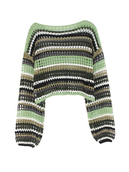 Pull femme un mot col tête à manches longues grain horizontal grain vide plage blouse pull printemps et été