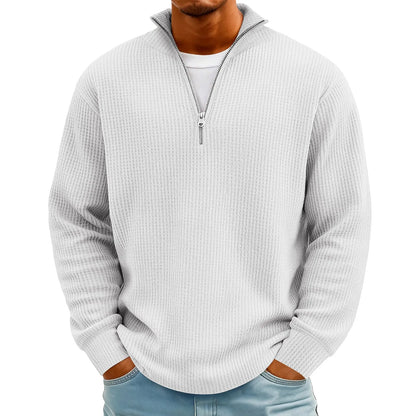 Sweat Col Polo Homme — Manches Longues, Fermeture Éclair, Coupe Ample | Automne-Hiver
