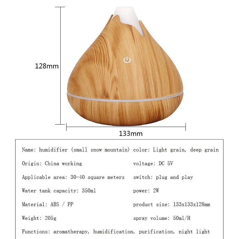 Humidificateur Diffuseur Arômes Design Bois — Ultrasonique, LED 7 Couleurs & USB 5V (200ml/350ml)