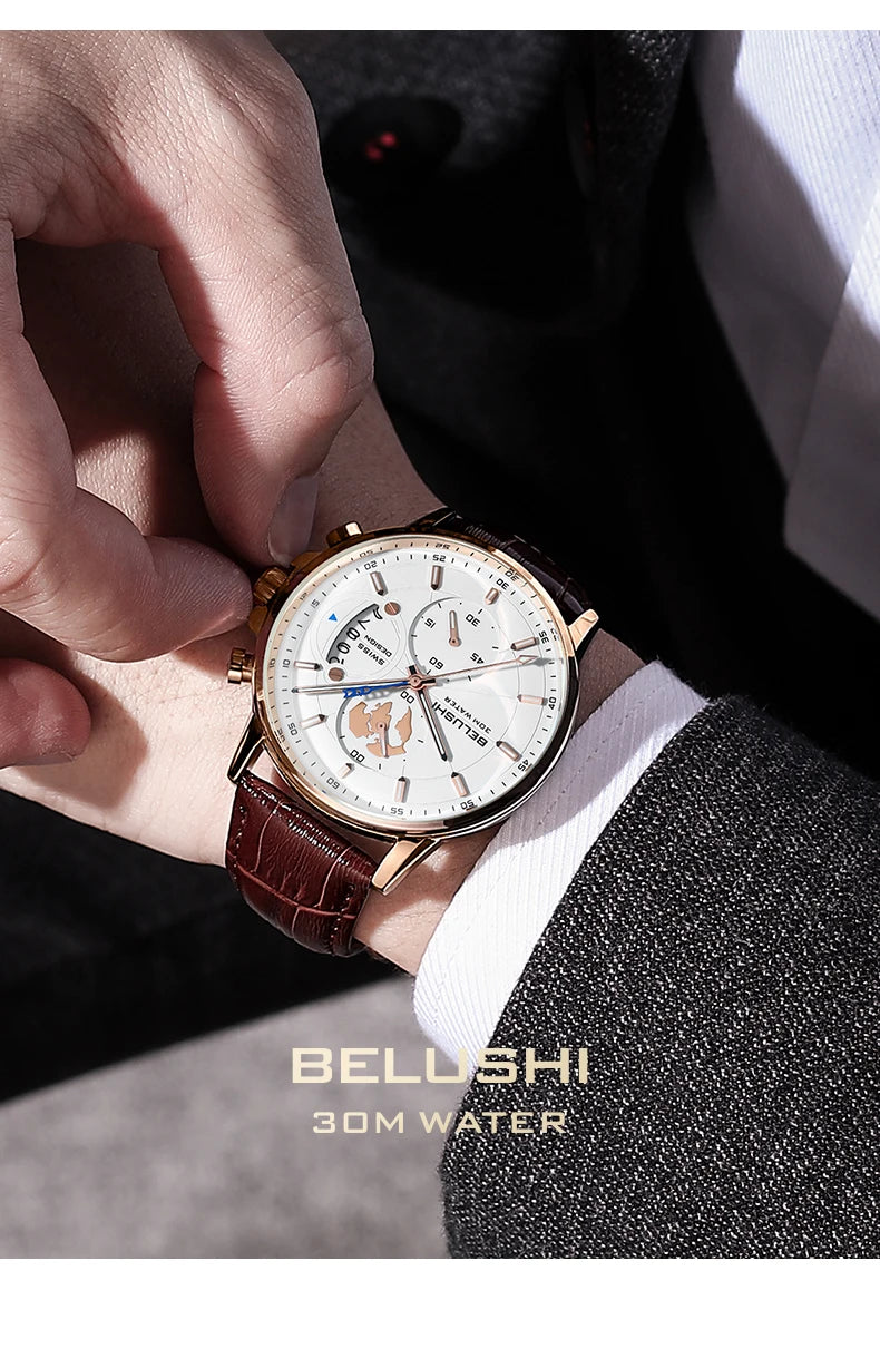 Montre Homme CHENXI B-576 — Chronographe Quartz, Bracelet Cuir, Aiguilles Lumineuses
