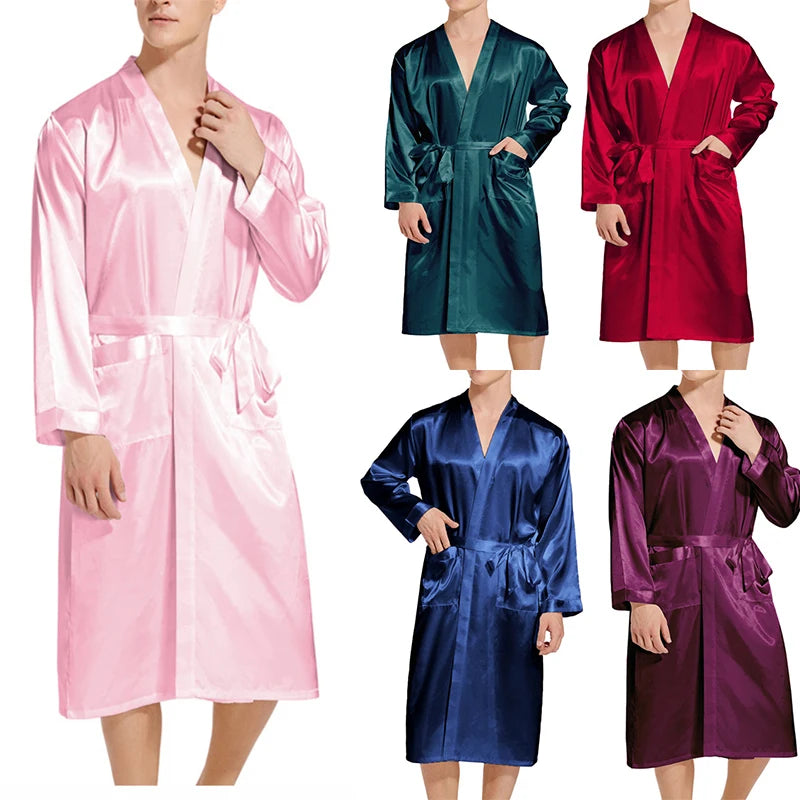 Kimono Peignoir Satin Homme — Robe de Chambre Ample Col en V