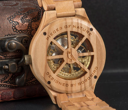 Montre Mécanique en Bois Homme BOBO BIRD — Squelette Lumineux, Étanche 3 ATM, Gravure Personnalisée, 6 Modèles | TechNova X
