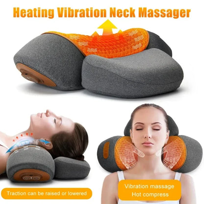 Electric Neck Massager Pillow Cervical Stretcher Heating Vibration Massage Back Orthopedic Traction Sleeping Pillows Support