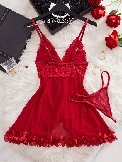 Robe Lingerie Sexy Dentelle — Chemise de Nuit Mini avec G-String