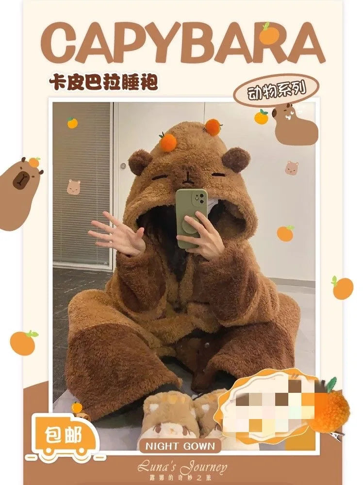 Adulte Capybara Robes Onesies Pyjamas Dessin Animé Pyjama Animal Kigurumi Pantoufle Halloween Cosplay Costumes Chaud Vêtements De Nuit Combinaison
