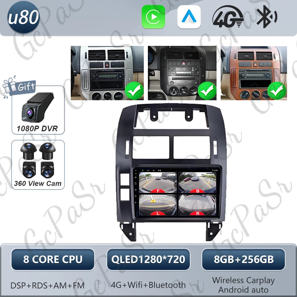 Autoradio Android 16 pour Volkswagen VW Polo MK4 6Q 9N 9N3 2004-2009 Lecteur multimédia Stéréo auto WiFi Navigation autoradio 4G