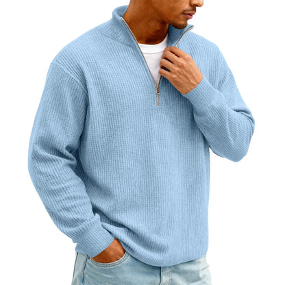 Sweat Col Polo Homme — Manches Longues, Fermeture Éclair, Coupe Ample | Automne-Hiver
