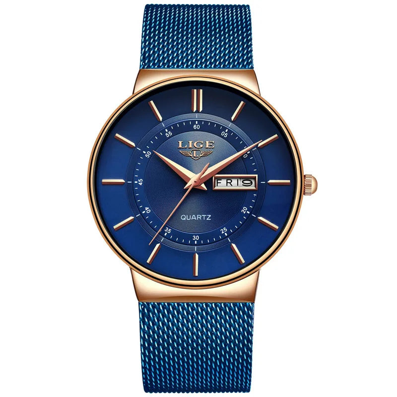 Montre Homme LIGE 9949 — Quartz Ultra-Fine, Bracelet Acier Inox, Date & Semaine, 3 ATM