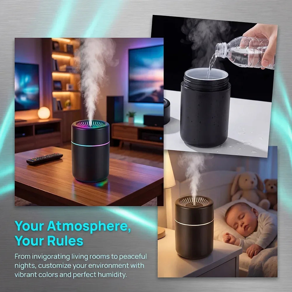 Humidificateur Brume Arc-en-ciel CL-01 — LED 7 Couleurs, 2 Modes (3H/6H) & Nano-Brume Silencieuse