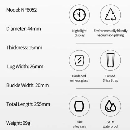 Montre Quartz Sport Homme NAVIFORCE NF8052 — Grand Cadran 44 mm, Chronographe, Aiguilles Lumineuses, Bracelet Silicone, 13 Coloris | TechNova X