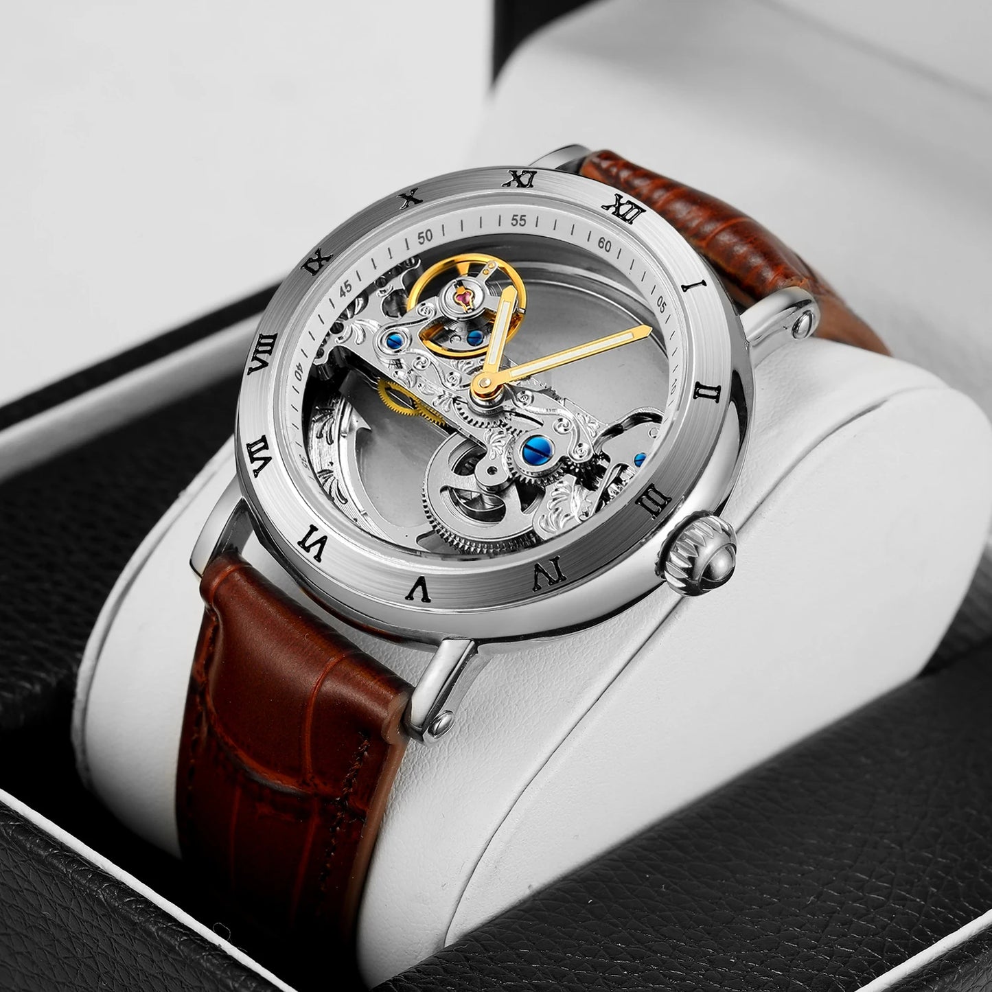 Montre Mécanique Automatique Squelette FORSINING FS134 — Aiguilles Lumineuses, Bracelet Cuir ou Acier