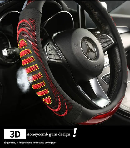 Housse de volant de voiture en nid d'abeille tridimensionnel, housse en cuir Durable avec doublure antidérapante universelle 14.5-15 pouces
