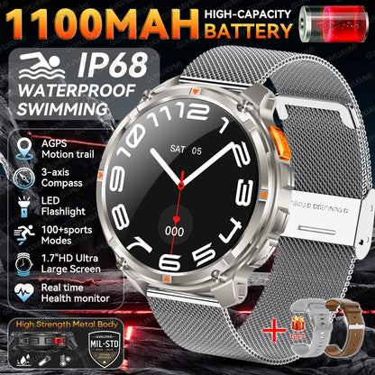 Smartwatch GUHUAVMI HT33 — AMOLED Saphir 1,7", Batterie 1100mAh, 100+ Sports, IP68