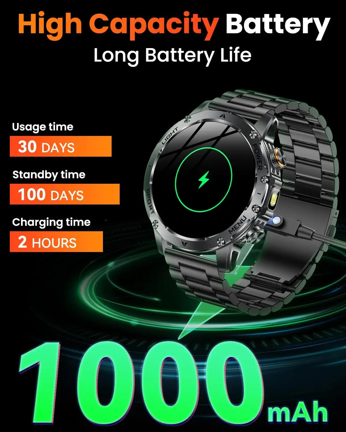 Montre Connectée Sport Militaire AK87 — AMOLED 1,7", GPS, NFC, Étanche IP68, Batterie 1000 mAh, 100 Jours | TechNova X