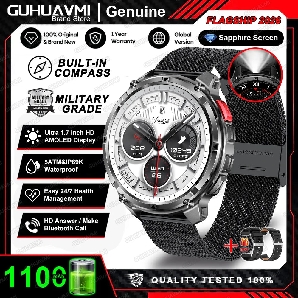 Smartwatch GPS GUHUAVMI T-Rex3 Pro 2026 — AMOLED 1,7", 1100mAh, 10 ATM, 100+ Sports, 15 Variantes