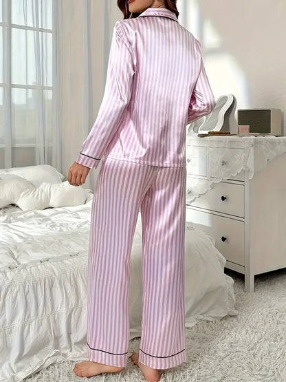 Ensemble Pyjama Satin Rayé Femme — Haut Boutons & Pantalon Long