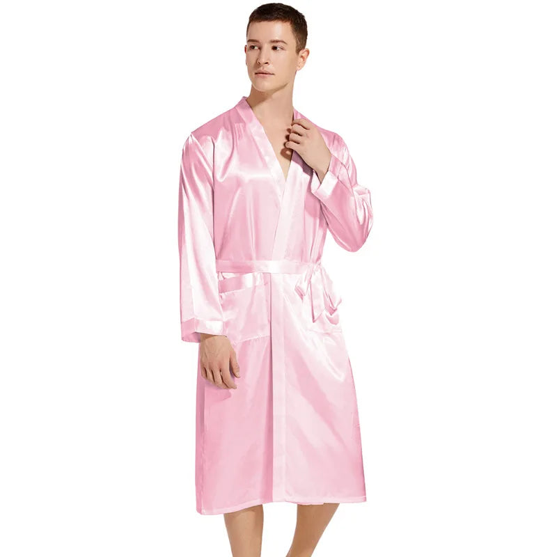 Kimono Peignoir Satin Homme — Robe de Chambre Ample Col en V