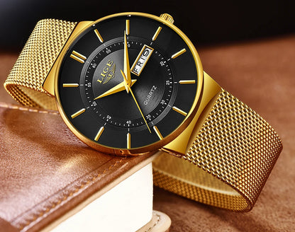 Montre Homme LIGE 9949 — Quartz Ultra-Fine, Bracelet Acier Inox, Date & Semaine, 3 ATM